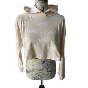 Puma Cropped Long Sleeve Thin T-shirt With Hood Pale Peach Women’s Size S